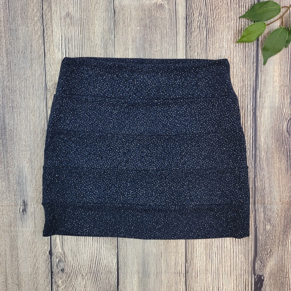 A'gaci Navy Metallic Shimmer Bodycon Mini Skirt